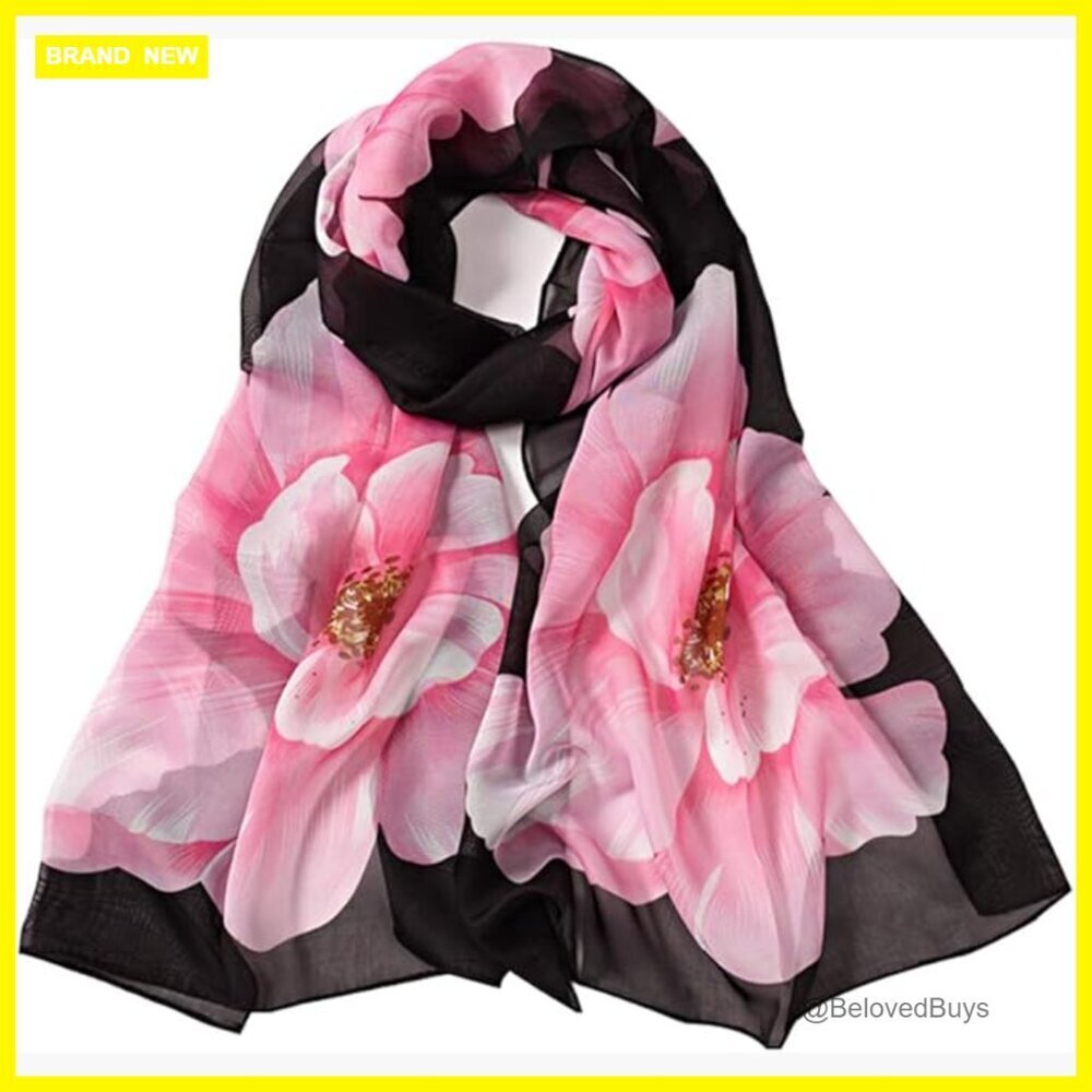 Soft Chiffon Floral Print Shawl Scarf 63x20 Inches Multi-Function Wrap